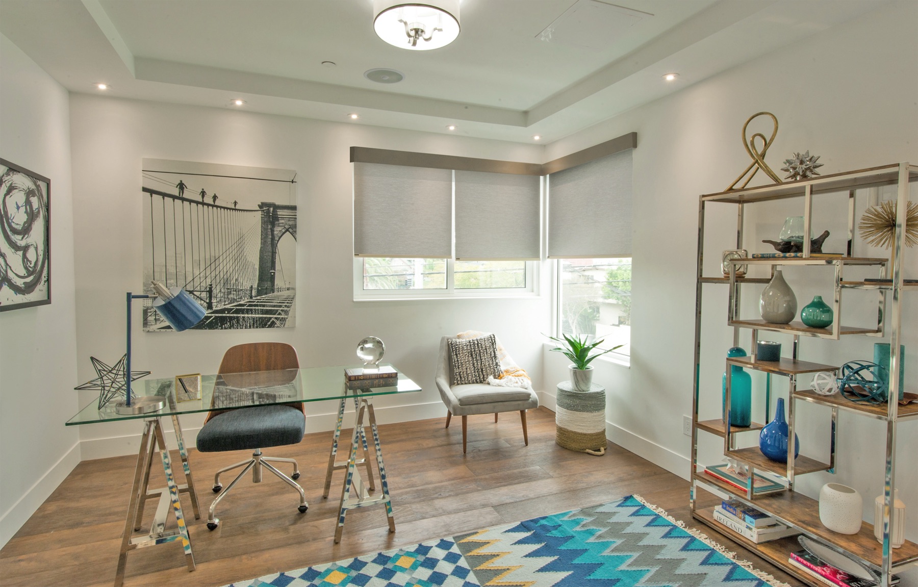 Norman roller shades in a bright modern Utah home office